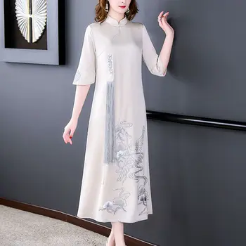 2024 китайското традиционно шифоновое рокля aodai qipao женски винтажное рокля ежедневното ежедневното елегантна вечерна qipao elegant lady vestidos