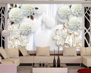 Beibehang 3D Тапети Триизмерен кръг Бяло Цвете на Фона Хол, Спалня, Диван, Телевизор Фон на стените, 3d тапети
