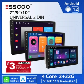 Автомагнитола ESSGOO 2 Din CarPlay Android 12 Стерео WiFi Мултимедиен плейър 7 9 10 См за Volkswagen Nissan, Toyota, Kia