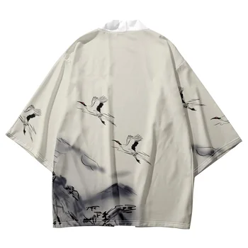 Кимоно с принтом Журавля в японски стил, Мъжки Ризи-жилетки Юката, Върховете на улицата дрехи Хаори за cosplay