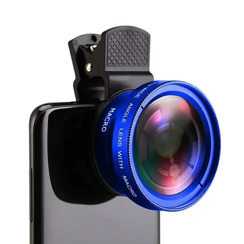 Обектив мобилен телефон 2 В 1 Универсална Скоба 37 мм Обектив на Камерата 0.45 x 49uv Супер Широкоъгълен + Макро HD Обектив за iPhone Samsung Android