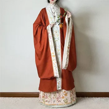 Оригинална рокля Hanfu, женски жилетка с висока яка, пола с бродерия във формата на конски муцуни, всекидневни есенно-зимна костюм Hanfu Dress