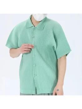 Плиссированная плат Miyake, лятна живот, плиссированная ежедневната мъжка риза с кубински яка и къс ръкав, яке JJ103 с маркировка.