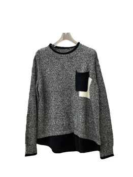 Пуловер с кръгло деколте и джоб, модни и ежедневни комфортна обстановка 2024, есен и зима, новост 1021