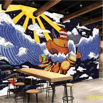 Ретро Носталгични Вълни Укие-ъ Стенни тапети 3D на Японската Кухня, Суши в Ресторант 