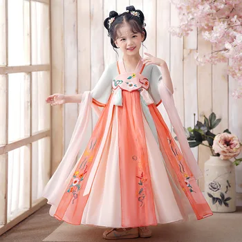 Рокли принцеса с цветна бродерия, Рокля за китайски народни танци, костюми феи за танци за момичета, Детски празнична облекло за cosplay Hanfu