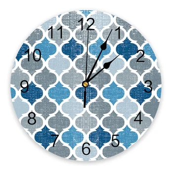 Сиво-син стенен часовник в марокански ретро стил за спалнята, много Модерни кухненски Кът Кръгли стенни часовници, часовници за всекидневна, часовници за домашен декор