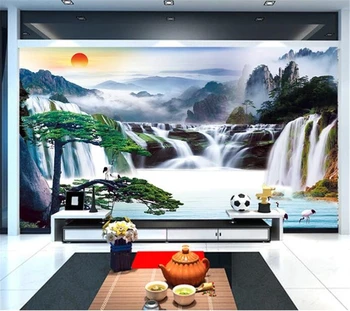 тапети по поръчка papel de parede, 3d стенопис, китайска гостоприемна бор, бор кран, яньаньская пейзаж живопис, на фона на телевизор, тапети