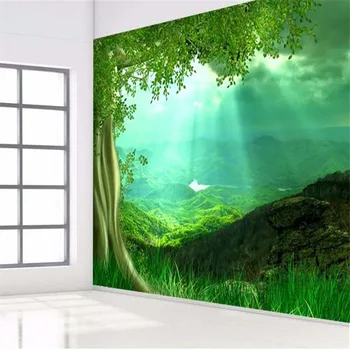 фотообои beibehang 3D тапети HD Слънчева светлина дървета, зелена трева спалня големи стенни тапети papel de parede