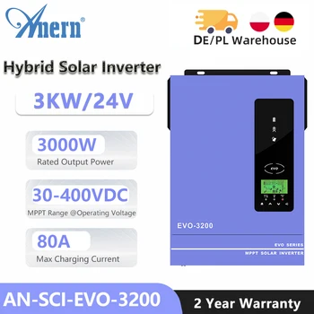 Хибриден слънчев инвертор 12V 24V 3KW 2KW 1.5 KW MPPT 80A 220v 230V Датчик за литиева оловно-киселинна батерия, чиста вълна синусоидальная